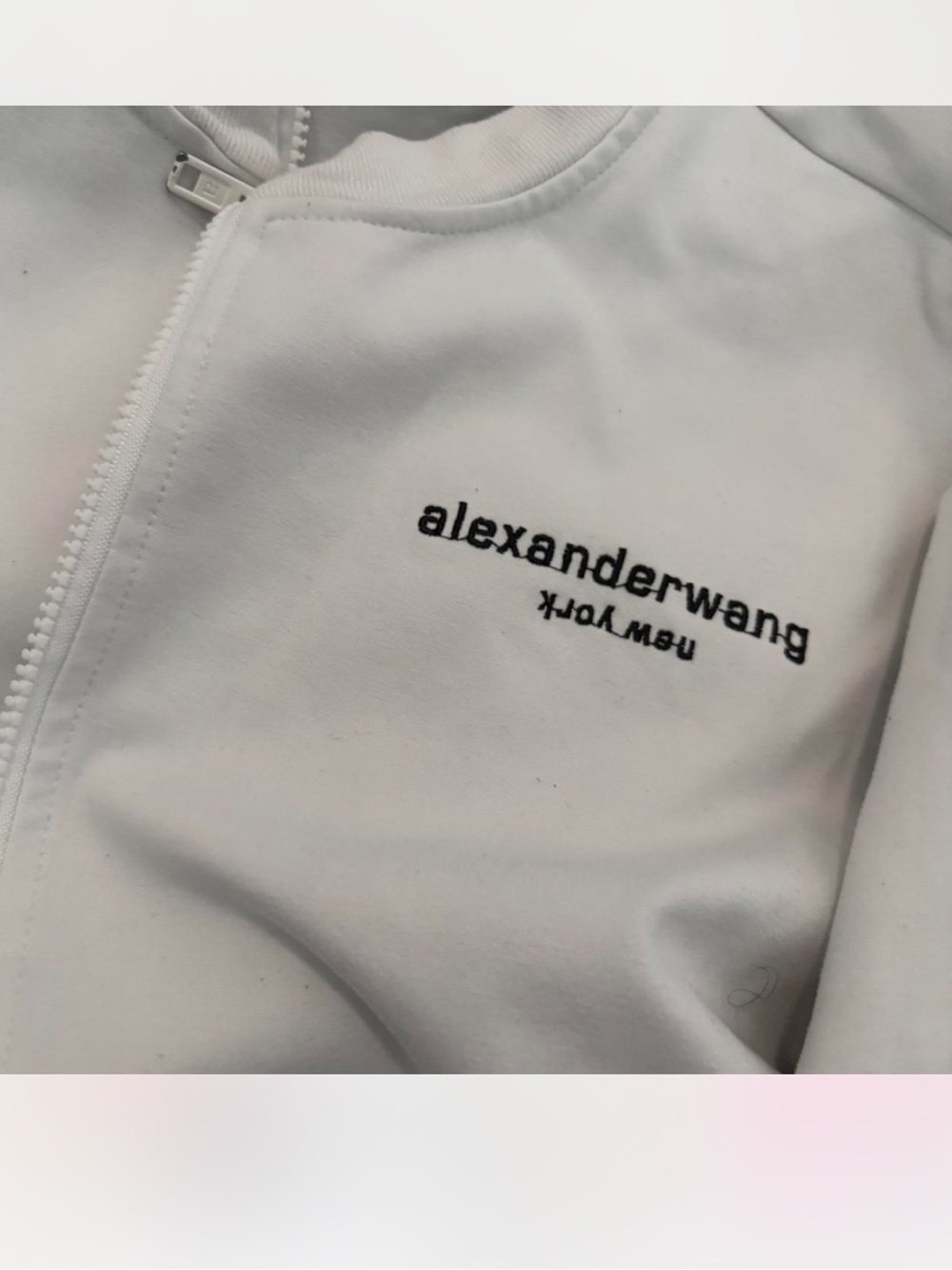 Alexander Wang White Lightweight Zip-Up Bomber with Logo